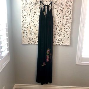 Black Sleeveless Maxi Dress with Embroidery